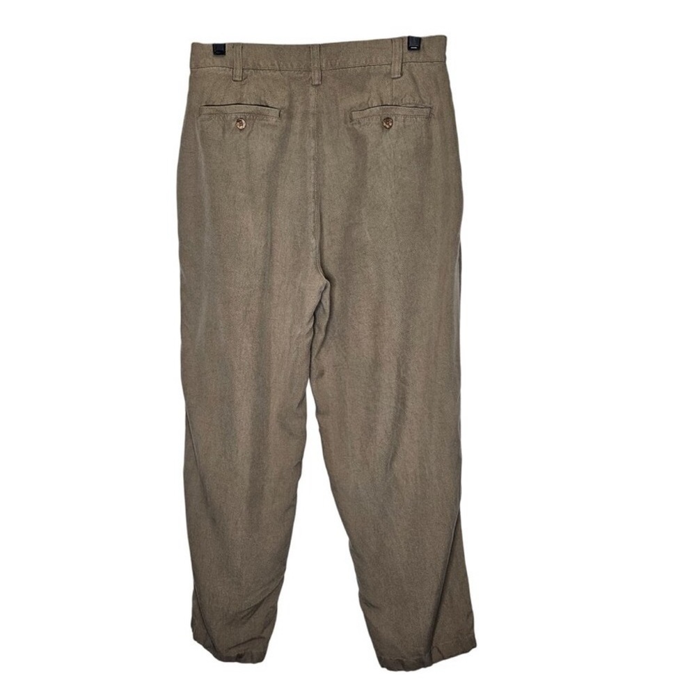 Tommy Bahama Mens Relax Fit Pleated Silk Pants Size 32 Khaki Coconut Buttons